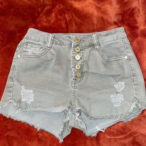 Army Green Button Jean Shorts